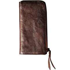 Genuine Leather Mens Cool Long Leather Wallet Cards Phone Zipper Clutch Wristlet Wallet for Men