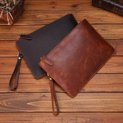Vintage Brown Leather Men's Wristlet Bag Clutch Bag Mini File Bag For Men - iwalletsmen
