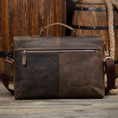 Vintage Dark Brown Leather Mens 15 inches Briefcase Laptop Bag Business Side Bags Work Bag for Men - iwalletsmen
