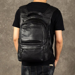 Genuine Leather Mens Cool Backpack Sling Bag Large Black Travel Bag Hiking Bag for men