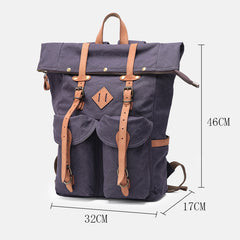 Waxed Canvas Leather Mens Dark Gray Waterproof 15‘’ Large Backpack Travel Backpack Green Hiking Backpack for Men - iwalletsmen