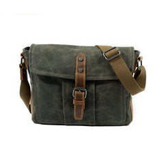 Cool Waxed Canvas Leather Mens Casual Green Gray Motorcycle Side Bag Messenger Bag Backpack For Men - iwalletsmen