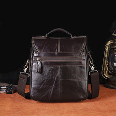 Black Leather Mens Small Vertical Messenger Bag Vertical Black Side Bags Small Handbag For Men - iwalletsmen