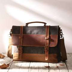Canvas Leather Mens Side Bag Gray 14'' Briefcase Postman Bag Messenger Bag for Men - iwalletsmen