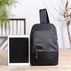 Cool Black Nylon Backpack Men's Sling Bag Chest Bag Black One shoulder Backpack Sling Pack For Men - iwalletsmen