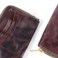 Cool Leather Mens Clutch Simple Brown Wallet Zipper Clutch Wristlet Phone Purse for Men - iwalletsmen