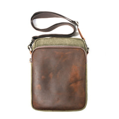 Cool Canvas Leather Mens Vertical Small Side Bag Gray Messenger Bag for Men - iwalletsmen