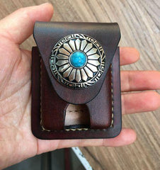 Black Leather Mens Classic Zippo Lighter Case Cool Handmade Standard Zippo Lighter Holder for Men - iwalletsmen