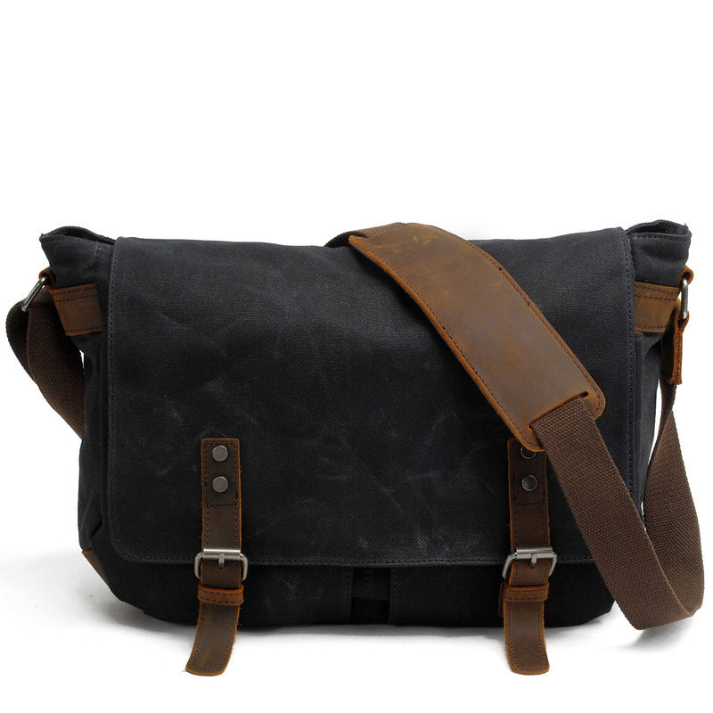 Waxed Canvas Leather Mens Black Waterproof 14'' Computer Waxed Canvas Leather Mens Black Waterproof 14'' Computer