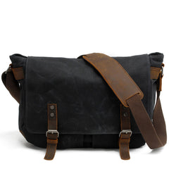 Waxed Canvas Leather Mens Black Waterproof 14‘’ Computer Side Bag Messenger Bag For Men - iwalletsmen