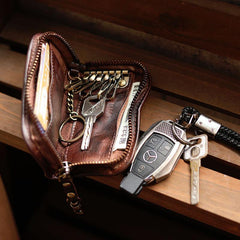 Cool Black Leather Mens Key Wallet Zipper Coin Pouch Card Front Pocket Wallet For Men - iwalletsmen