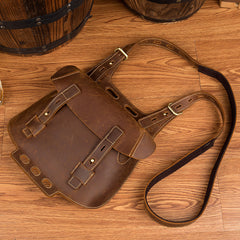 Dark Brown Leather 8 inches Mens Small Saddle Messenger Bags Shoulder Bags for Men - iwalletsmen