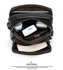 Black Cool Leather 8 inches Small Vertical Messenger Bag Courier Bag Postman Bag For Men - iwalletsmen