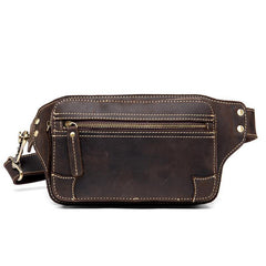 Cool Dark Brown Leather Mens Fanny Pack Waist Bag Hip Pack Belt Bags Bumbags for Men - iwalletsmen