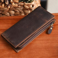 Handmade Leather Mens Cool Long Leather Wallet Cards Clutch Wallet for Men - iwalletsmen
