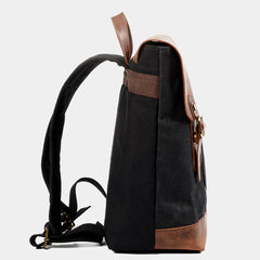 Waxed Canvas Leather Mens 14'' Waterproof Black School Backpack Green Travel Backpack for Men - iwalletsmen