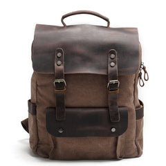 Cool Canvas Leather Mens 15'' College Gray Computer Backpack Travel Backpack for Men - iwalletsmen