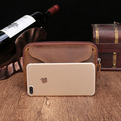 Cool Brown Mens Leather Belt Bag Belt Pouch Cell Phone Holster Waist Bags For Men - iwalletsmen