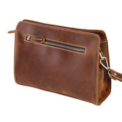 Vintage Brown Mens Clutch Wallet Leather Zipper Clutch Wristlet Purse Bag Clutch Bags For Men - iwalletsmen
