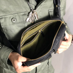 Black Cool Leather Men Fanny Pack Waist Bag Hip Pack Chest Bag Coffee Belt Bag Bumbag for Men - iwalletsmen