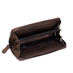 Brown Vintage Wallet Leather Mens Womens Tooled Long Wallet Zipper Black Clutch Wallet For Men - iwalletsmen