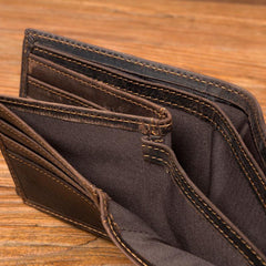 Cool Brown Leather Mens Bifold Small Wallet Thin Front Pocket Wallet Trifold billfold Wallet for Men - iwalletsmen