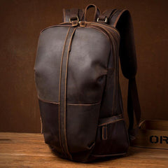 Fashion Brown Mens Leather 15-inch Computer Backpacks Black Travel Backpacks School Backpack for men - iwalletsmen