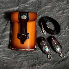 Black Badass Mens Leather Waist Bag Side Bag Brown Belt Bag Belt Pouch Purse for Men - iwalletsmen