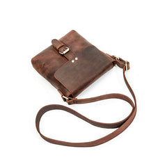 Vintage Brown Leather Men's Vertical Messenger Bag Small Side Bag Vertical Messenger Bag For Men - iwalletsmen