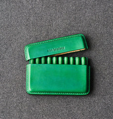 Handmade Green Leather Slim Mens 10pcs Cigarette Holder Case Cool Custom Cigarette Case for Men - iwalletsmen