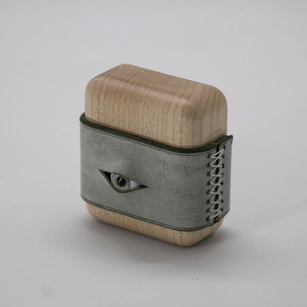Handmade Green Leather Wood AirPods 1,2 Case with Eye Custom Leather AirPods 1,2 Case Airpod Case Cover - iwalletsmen