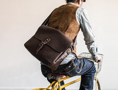 Genuine Leather Mens Messenger Bag Briefcase Laptop Bag Bike Bag Cycling Bag for men - iwalletsmen