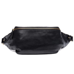 Black Leather Mens Fanny Pack Waist Bag Hip Pack Blue Belt Bag Bumbags for Men - iwalletsmen