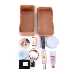 Beige Womens Leather Storage Box Portable Cosmetic Bag Multifunctional Clutch Box For Men - iwalletsmen