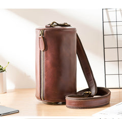 Red Brown Cool Leather Mens 8 inches Barrel Side Bag Bucket Messenger Bags Courier Bag for Men - iwalletsmen