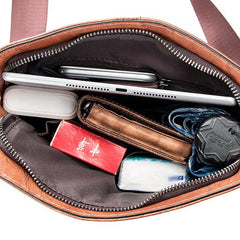 Vintage Coffee LEATHER MEN'S Small Side bag Brown Vertical Phone Bag MESSENGER BAG Courier Bag FOR MEN - iwalletsmen