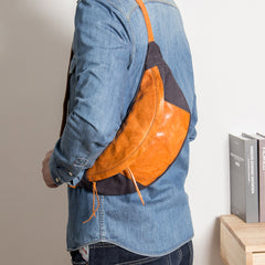 Canvas Leather Mens Sling Bag Dark Gray Chest Bag One Shoulder Backpack for Men - iwalletsmen