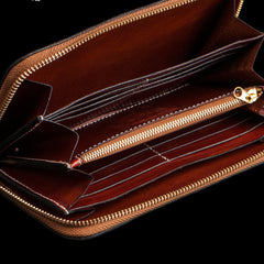 Handmade Leather Tooled Mahākāla Mens Zipper Wallet Cool Leather Wristlet Wallet for Men