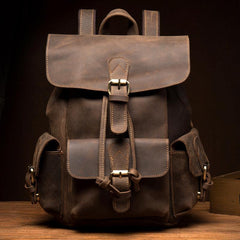 Casual Dark Brown Leather Mens 12 inches Laptop Backpack Leather school Backpack for Men - iwalletsmen