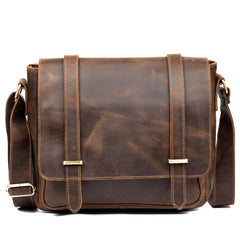 Cool Dark Brown Leather 11 inches Mens Small Messenger Bags Side Bag Brown Courier Bag for Men - iwalletsmen