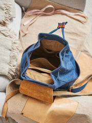 Canvas Leather Mens Womens Backpack Travel Backpack Blue Satchel Rucksack Canvas School Backpack for Men Women - iwalletsmen