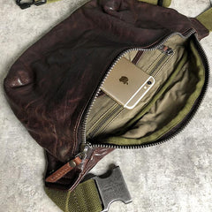 Black Cool Leather Men Fanny Pack Coffee Waist Bag Hip Pack Chest Bag Belt Bag Bumbag for Men - iwalletsmen