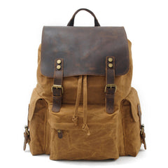 Cool Canvas Leather Mens Waterproof 14'' Computer Backpack Large Hiking Backpack Travel Backpack for Men - iwalletsmen