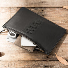 Black Cool Leather Mens Wristlet Bag Long Zipper Clutch Wallet Long Wallet Envelope Bag for Men - iwalletsmen