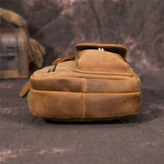 Brown Leather One Shoulder Backpack Chest Bag Sling Bag Sling  Crossbody Bag For Men - iwalletsmen