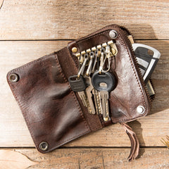 Black Leather Mens Key Holder Wallet Car Key Wallet Key Holder Card Holder For Men - iwalletsmen