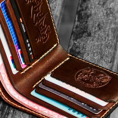 Handmade Leather Chinese Lion Tooled Mens billfold Wallet Cool Leather Wallet Slim Wallet for Men