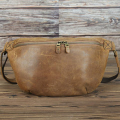 Tan Leather Fanny Pack Men's Brown Chest Bag Hip Bag Bum Bag Waist Bags For Men - iwalletsmen