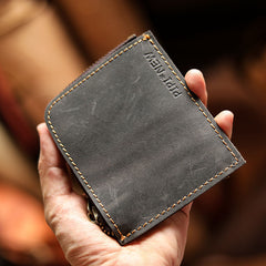 slim wallets for mens​ Handmade Leather Wallet with Zipper Mens Slim Leather Wallet Front Pocket Mens Wallet