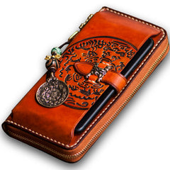 Handmade Leather Mens Tibetan Chain Biker Wallet Cool Leather Wallet Long Clutch Wallets for Men